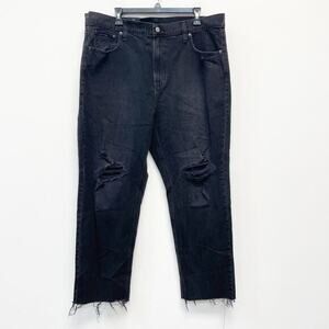 Gap Women's Cheeky Straight‎ High Rise Distressed Black Jeans Size 20R
